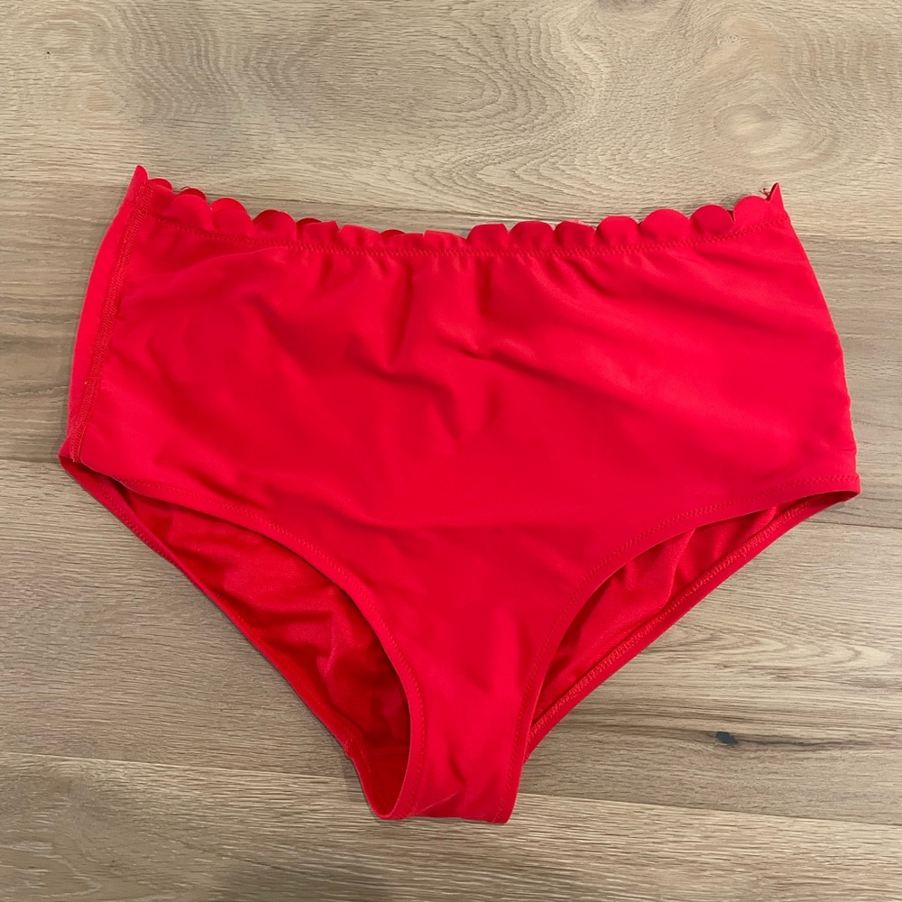 South Beach red scalloped high waisted swim bottoms red